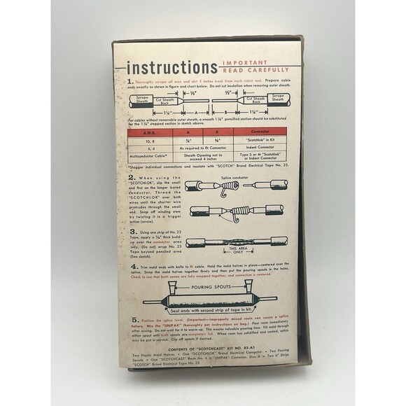 Vintage 1963 Scotchcast Brand Splicing Kit # 82-A1 New In Box NOS USA 3M - Picture 4 of 5